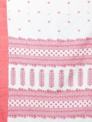Puku pure cotton white and red border jamdani work saree with running blouse fabric 4