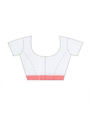 Puku pure cotton white and red border jamdani work saree with running blouse fabric 5