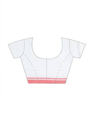 Puku pure cotton white and red border jamdani work saree with running blouse fabric 5