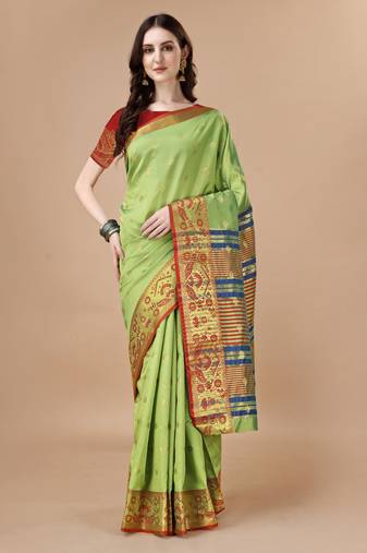 Green woven banarasi art silk zari work saree