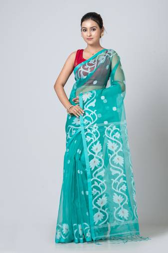 Puku resham silk and cotton jamdani work saree with running blouse fabric
