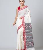 Puku pure cotton white buti work saree with running blouse fabric