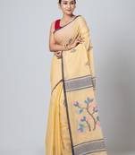 Puku pure cotton beige jamdani work saree with running blouse fabric