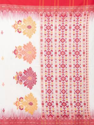 Puku pure cotton white and red border jamdani work saree with running blouse fabric 4