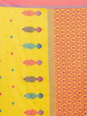 Puku pure cotton yellow buti work saree with blouse fabric 4