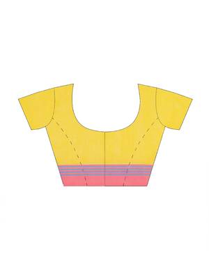 Puku pure cotton yellow buti work saree with blouse fabric 5
