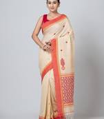Puku pure cotton beige buti work saree with blouse fabric