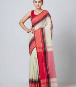 Puku pure cotton beige naksha border saree with blouse fabric
