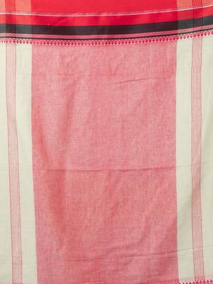Puku pure cotton beige naksha border saree with blouse fabric 4