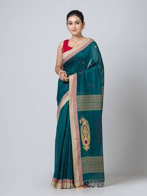 Puku pure cotton paislay jamdani work saree with running blouse fabric 1