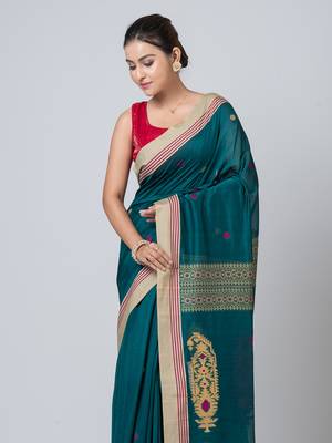 Puku pure cotton paislay jamdani work saree with running blouse fabric 2