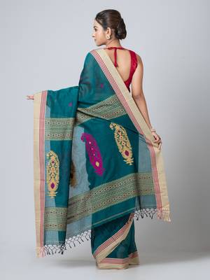 Puku pure cotton paislay jamdani work saree with running blouse fabric 3