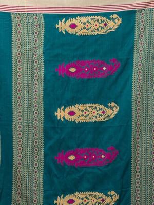 Puku pure cotton paislay jamdani work saree with running blouse fabric 4