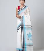 Puku pure cotton white  animal work saree with running blouse fabric