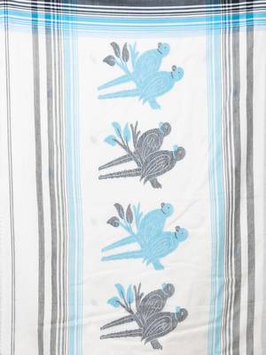 Puku pure cotton white  animal work saree with running blouse fabric 4