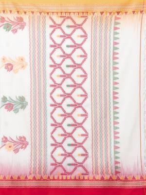 Puku pure cotton white &  red, yellow ganga jamuna border jamdani work saree with running blouse fabric 4