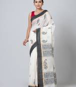 Puku pure cotton black and white elegant  jamdani  work saree with running blouse fabric