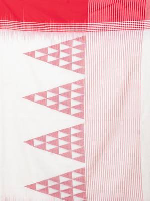 Puku pure cotton red and white elegant  buti work temple pallu saree with running blouse fabric 4