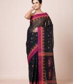 Puku puku pure cotton dhakai  saree with buti work  and temple border without blouse fabric