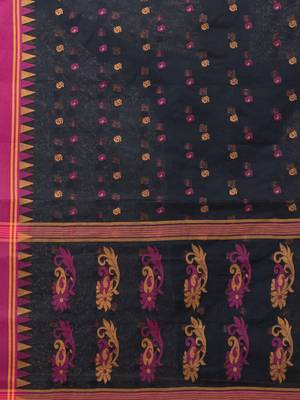 Puku puku pure cotton dhakai  saree with buti work  and temple border without blouse fabric 5