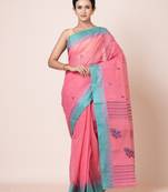 Puku puku pure cotton dhakai  saree with buti work  and temple border without blouse fabric