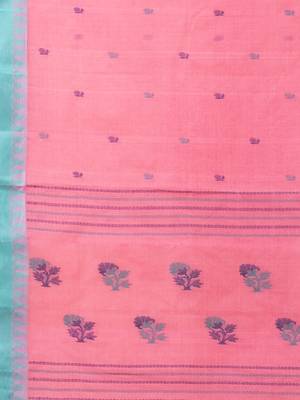 Puku puku pure cotton dhakai  saree with buti work  and temple border without blouse fabric 5