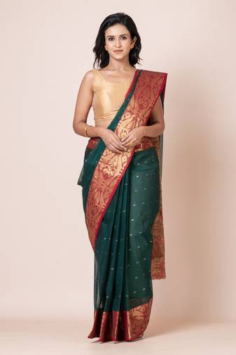 Puku pure cotton tant tangail saree with zari work without blouse fabric