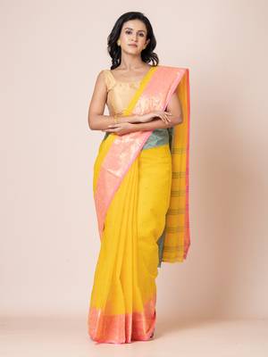Puku pure cotton tant tangail saree with zari work without blouse fabric 1