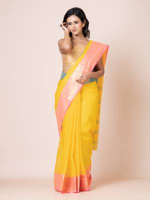 Puku pure cotton tant tangail saree with zari work without blouse fabric 2