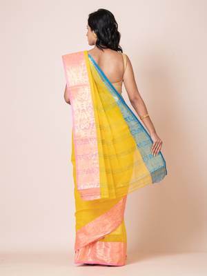 Puku pure cotton tant tangail saree with zari work without blouse fabric 4