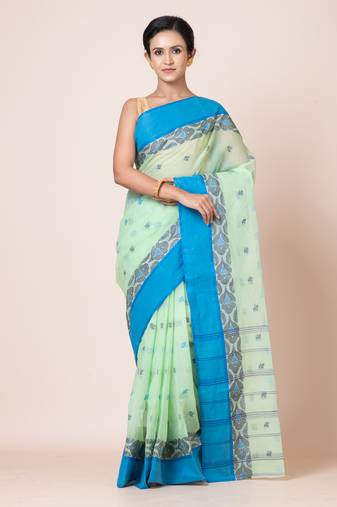 Puku pure cotton tant tangail saree with buti work without blouse fabric