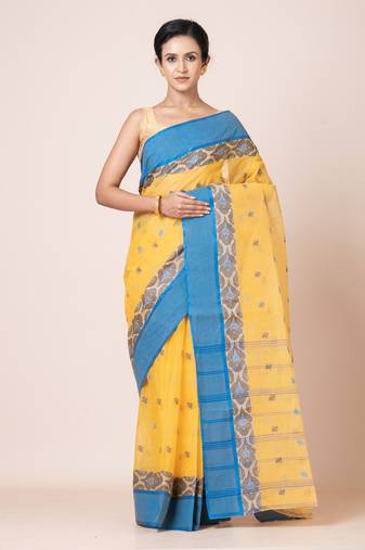 Puku pure cotton tant tangail saree with buti work without blouse fabric