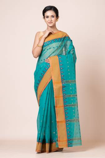Puku pure cotton tant tangail saree with buti work without blouse fabric