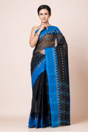 Puku pure cotton tant tangail saree with buti work without blouse fabric