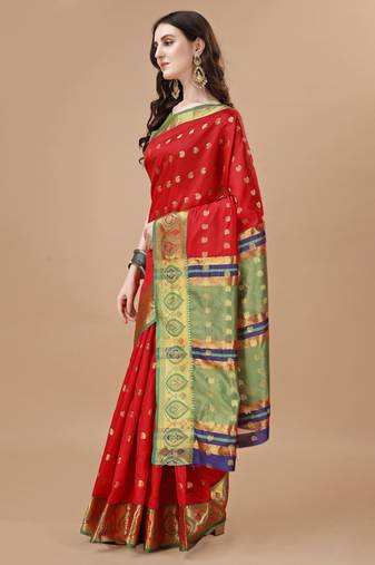 Red woven banarasi art silk zari work saree