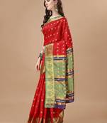 Red woven banarasi art silk zari work saree