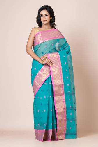 Puku pure cotton tant tangail saree with zari work without blouse fabric