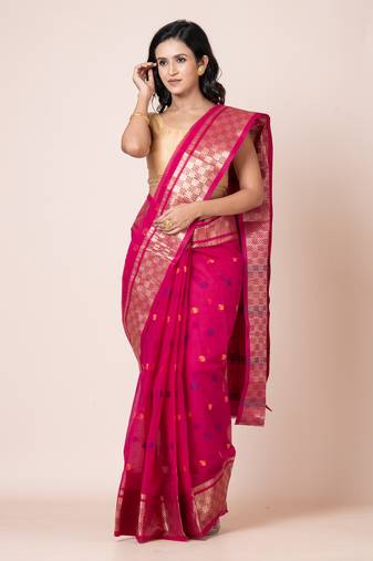 Puku pure cotton tant tangail saree with zari work without blouse fabric