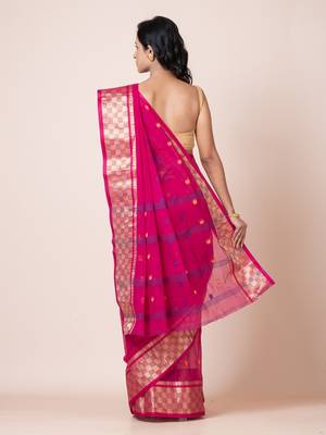 Puku pure cotton tant tangail saree with zari work without blouse fabric 4