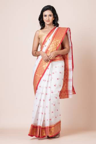 Puku pure cotton tant tangail saree with zari work without blouse fabric