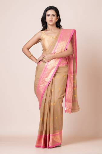 Puku pure cotton tant tangail saree with zari work without blouse fabric