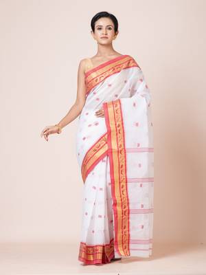Puku pure cotton tant tangail saree with buti work without blouse fabric 1