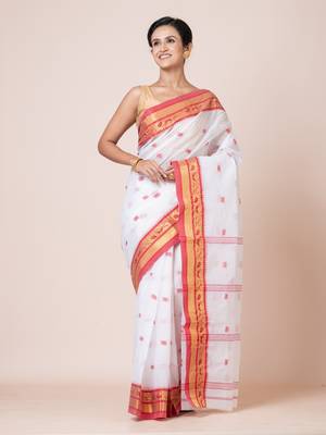 Puku pure cotton tant tangail saree with buti work without blouse fabric 2