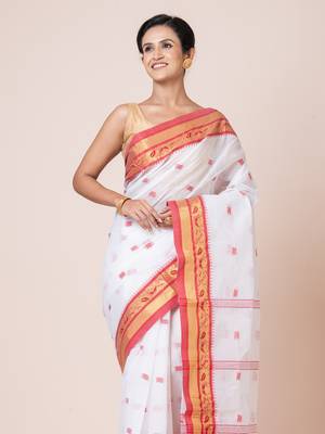 Puku pure cotton tant tangail saree with buti work without blouse fabric 3