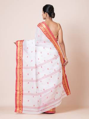 Puku pure cotton tant tangail saree with buti work without blouse fabric 4