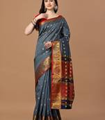 Grey woven banarasi art silk zari work saree