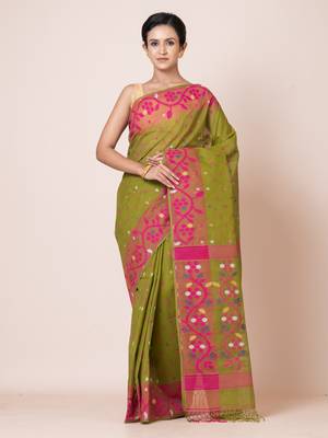 Puku pure cotton jamdani work saree without  blouse fabric 1