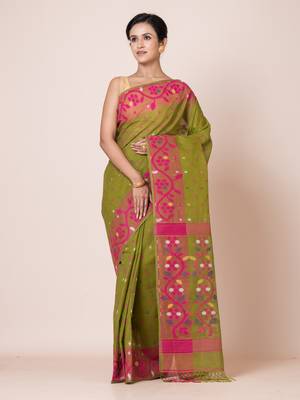 Puku pure cotton jamdani work saree without  blouse fabric 2