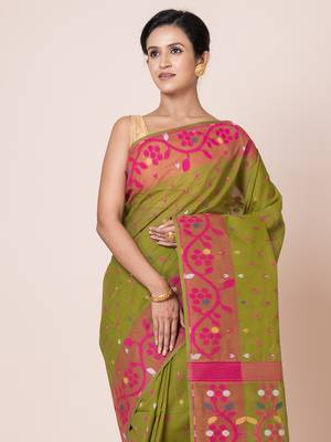 Puku pure cotton jamdani work saree without  blouse fabric 3