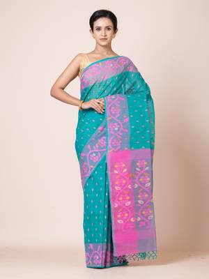 Puku pure cotton jamdani work saree without  blouse fabric 1